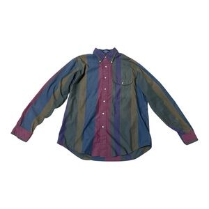 Vintage Men's Striped Shirt - Blue, Green, Purple vintage 90s